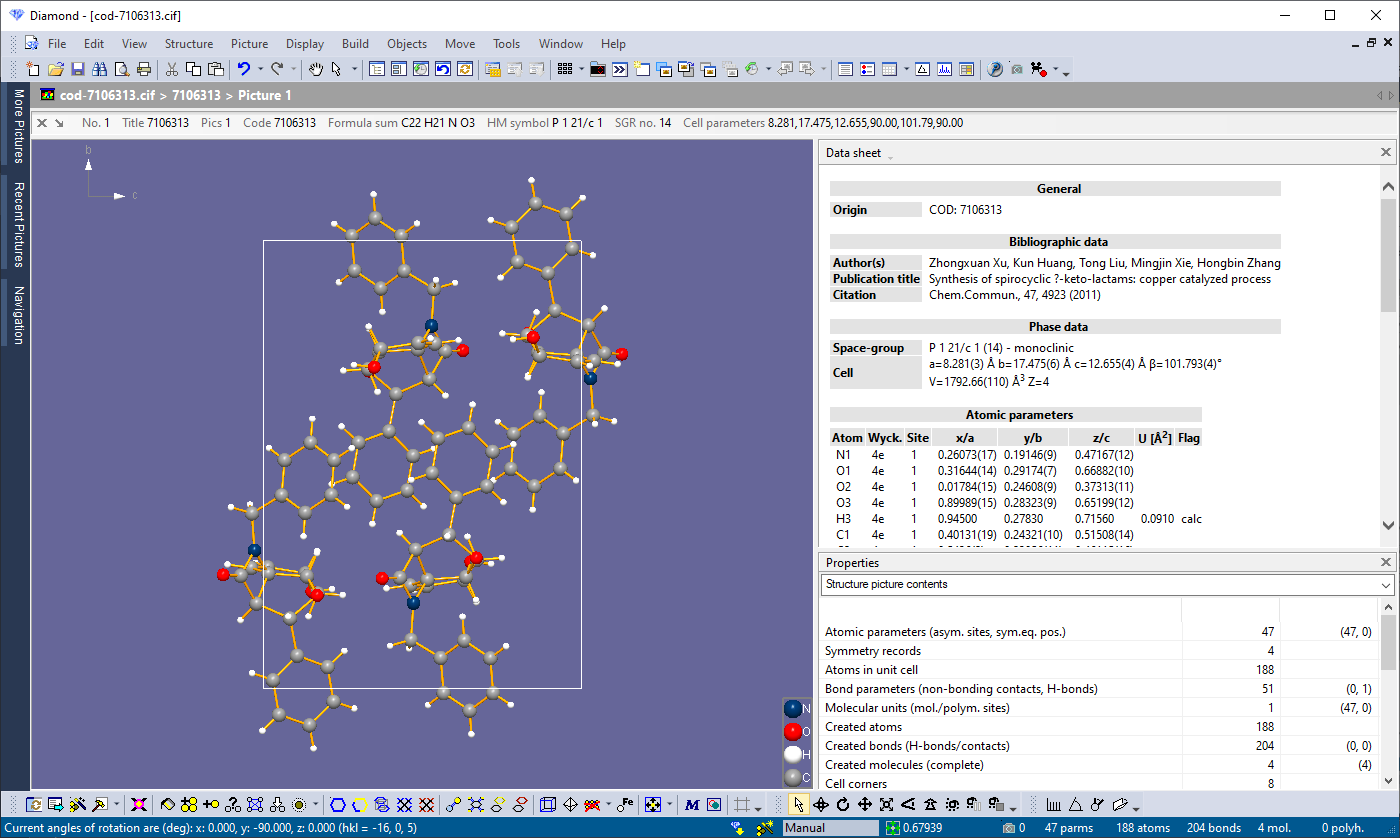 Screenshot with one structure, one picture; Picture Edit view with data sheet and properties view only