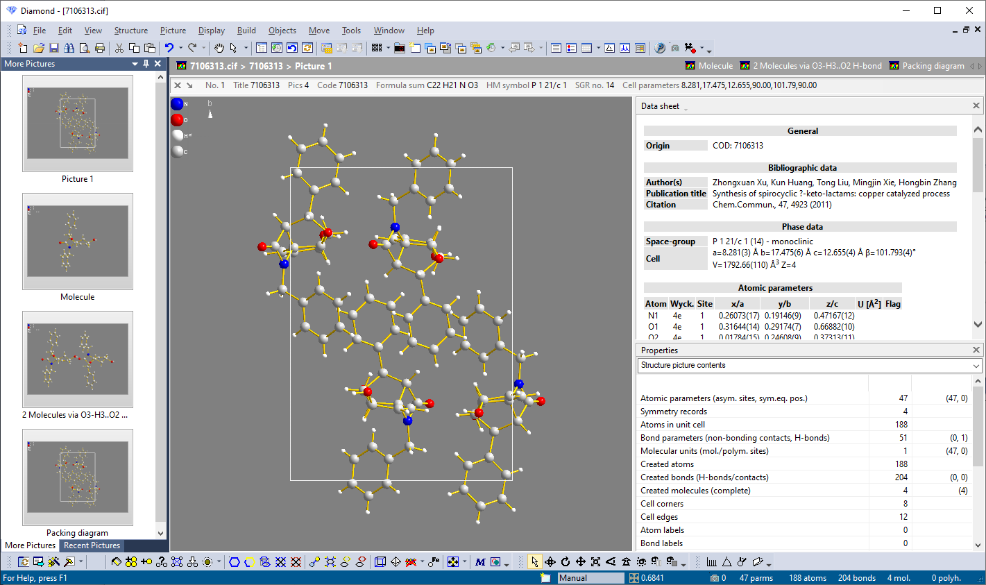 Screenshot with One structure, multiple pictures: Picture Edit view with data sheet and properties view; More Windows docking window, Caption bar