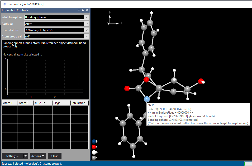 Screenshot of exploration of bonding spheres around atom N1
