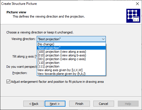 Screenshot of Picture Creation Assistant page to define the viewing direction