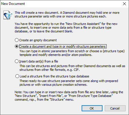 Dialog to create a new Diamond document