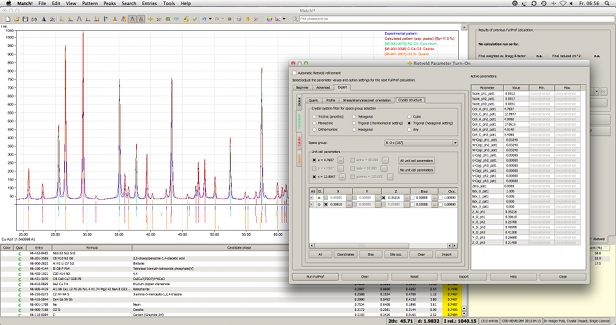 Screen shot of Match! version 2.1.2 while setting up a Rietveld refinement calculation. Click to enlarge.